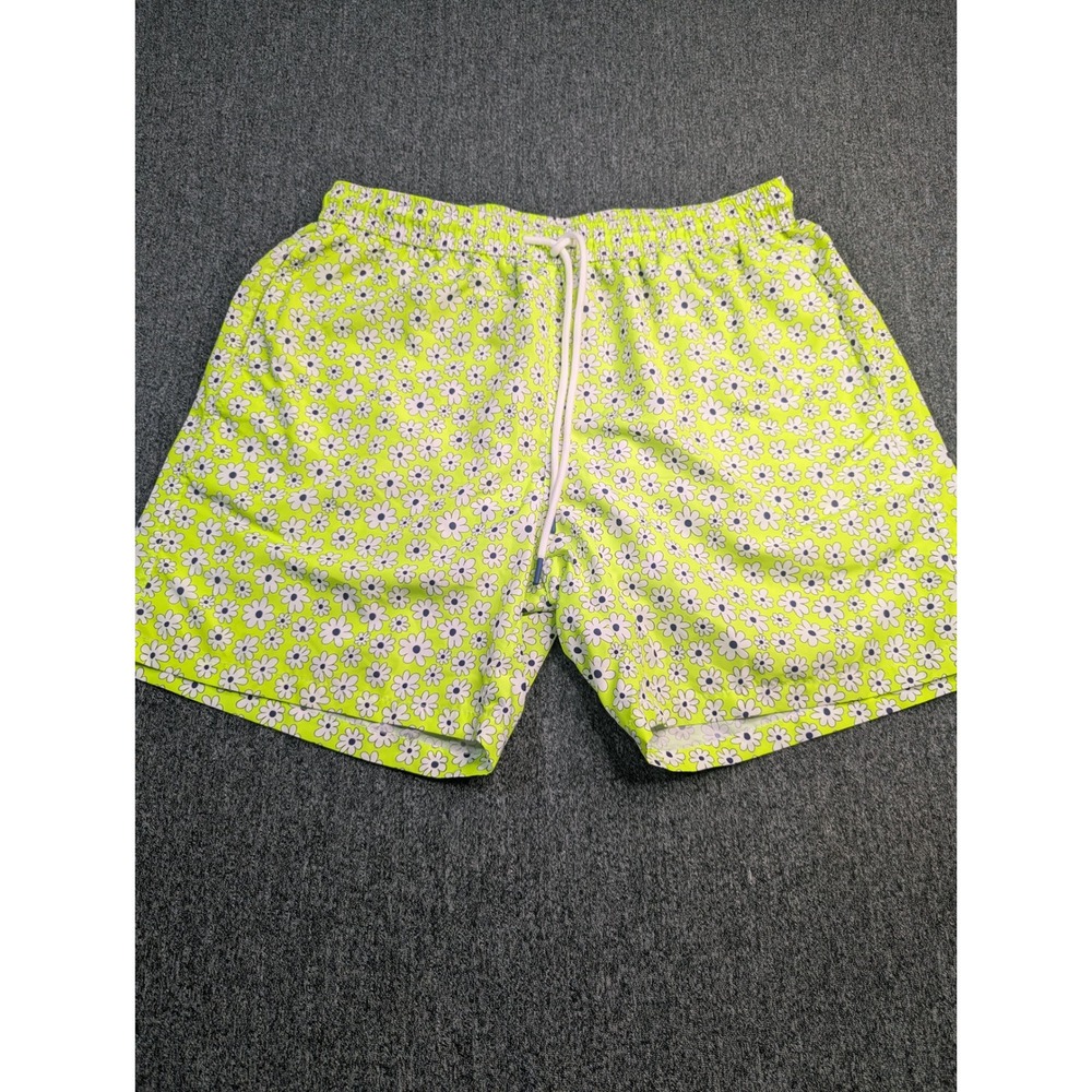 Tiki New Mens XXL Swim Trunks Neon Lime Green Daisy Floral Made in Italy Shorts